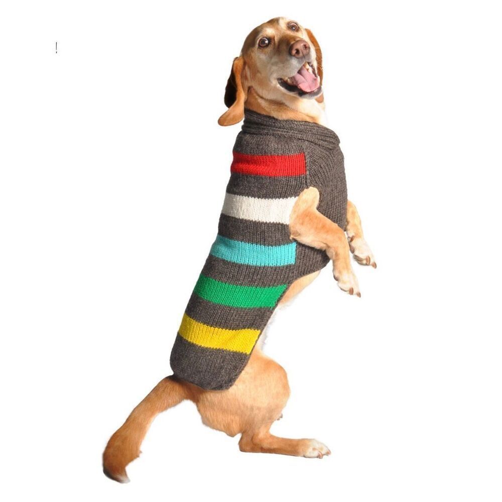 Chilly Dog Charcoal Striped 100% Organic Wool Dog Sweater Size XL